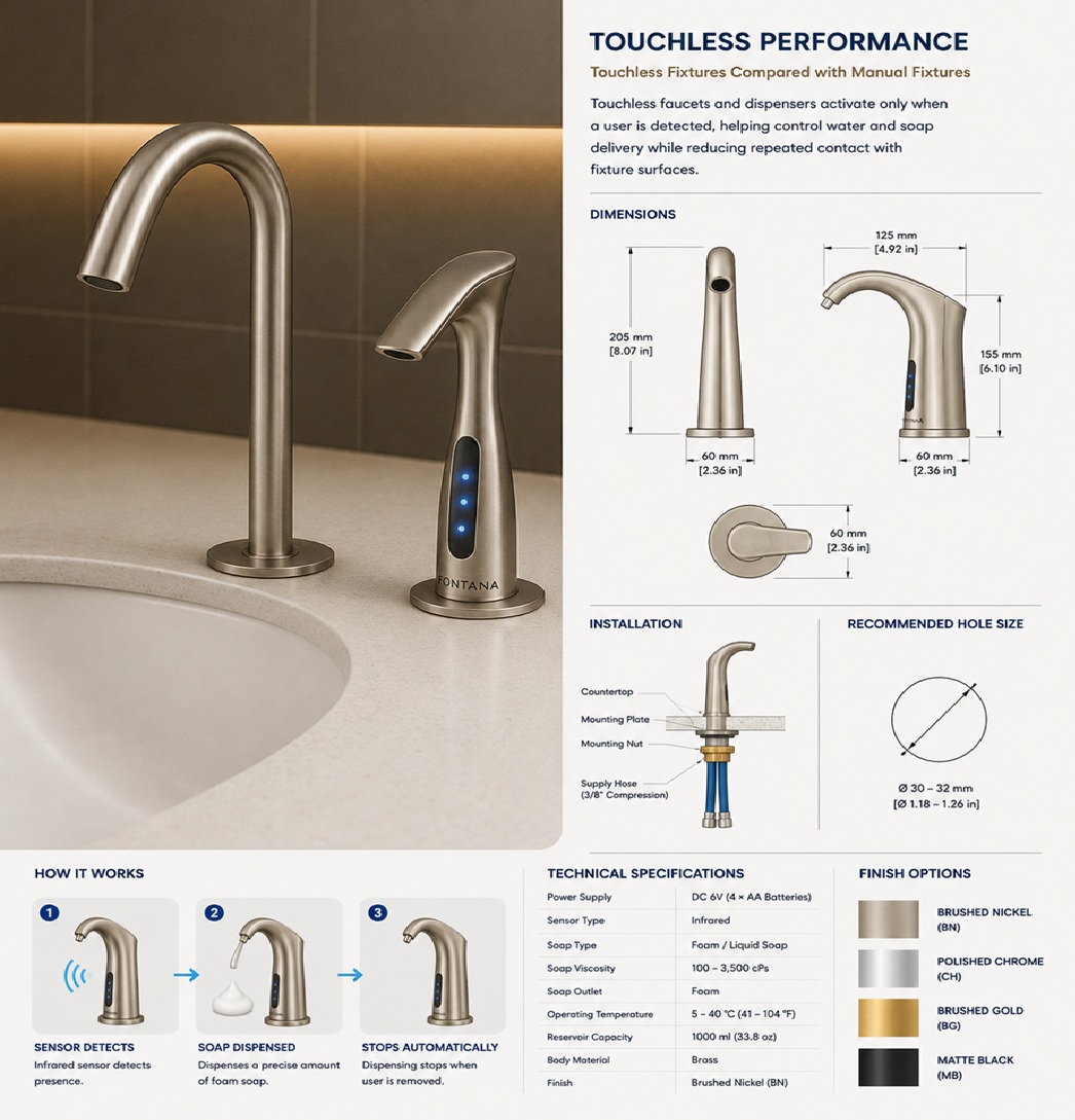 Fontana dual touchless faucet and soap dispenser